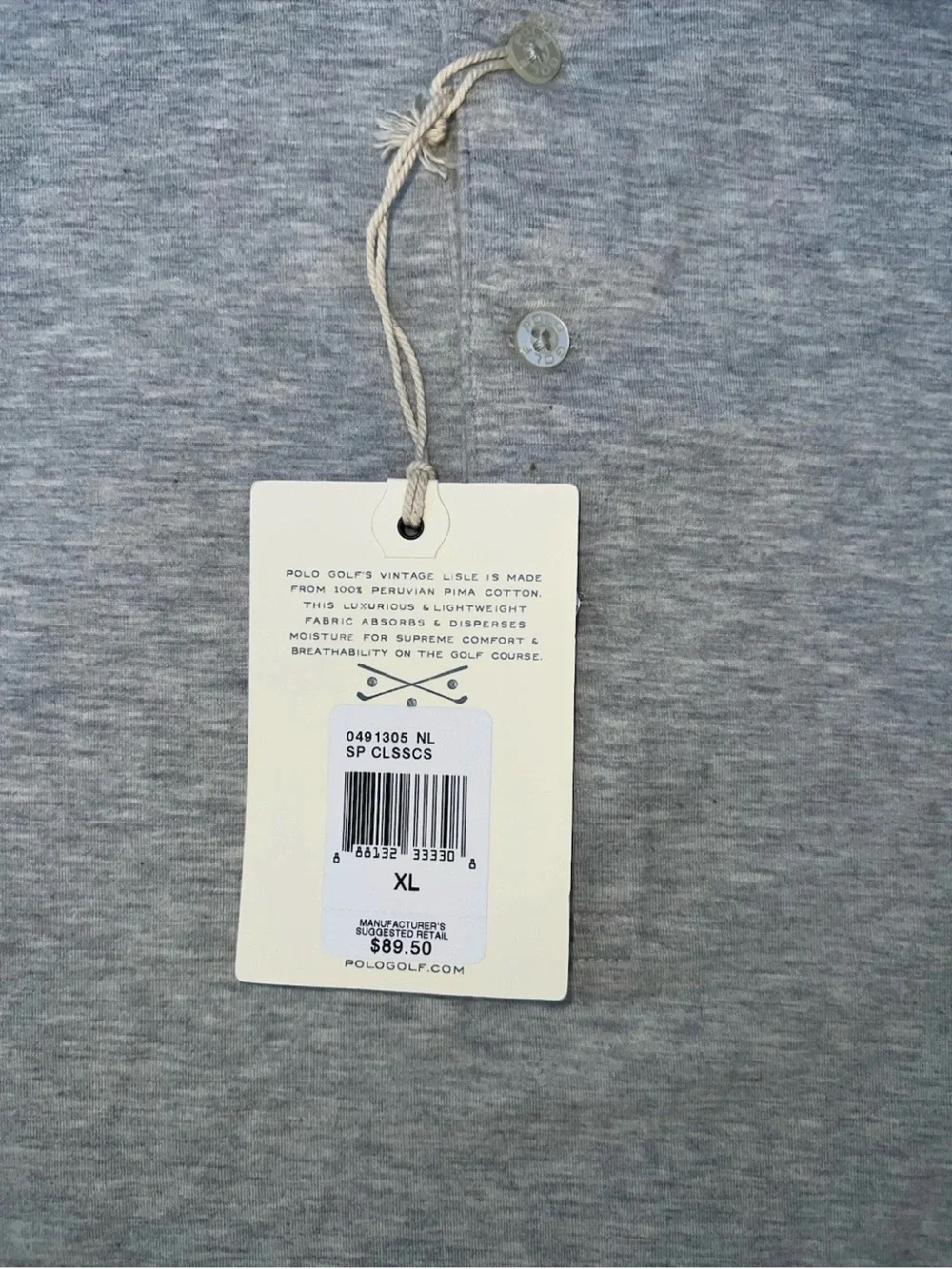 Polo Golf Ralph Lauren Vintage Lisle Polo Shirt‎ XL Grey Plaid 100% Pima Cotton